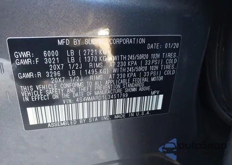 2020 Subaru Ascent Touring from USA, damaged, VIN 4S4WMARD1L3451799